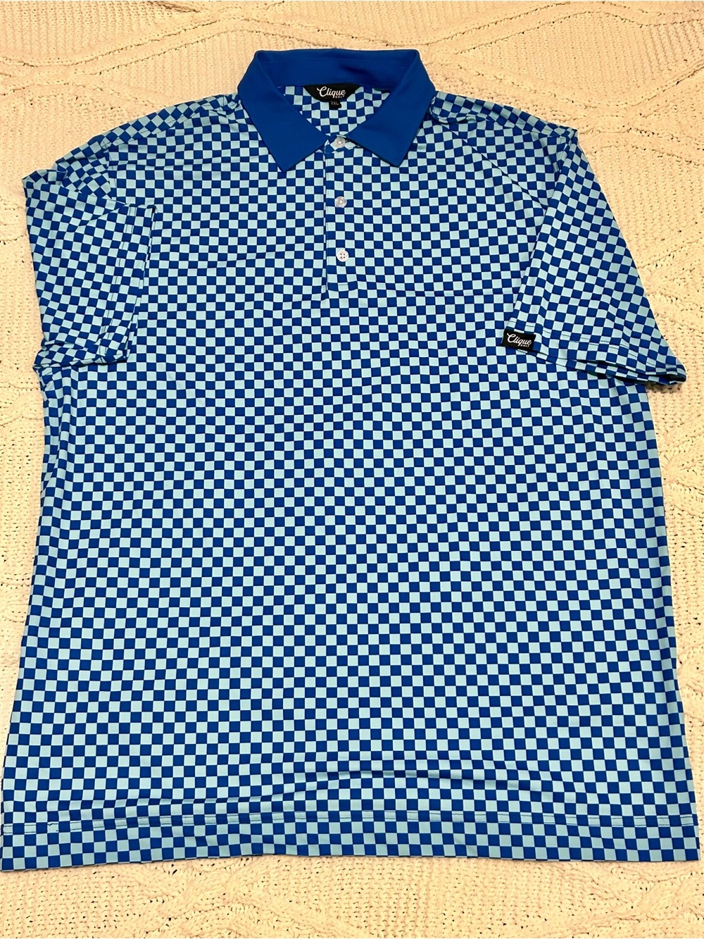 Clique Golf Blue Checkerboard Polo with Solid Collar